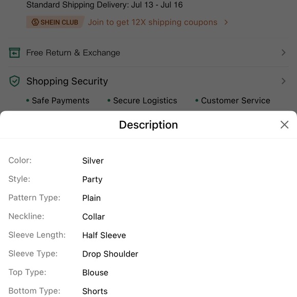 SHEIN Coolane Plus Holographic Drop Shoulder Shirt & Paperbag Waist Shorts - Picture 8 of 8